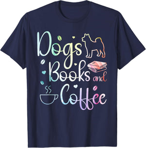 Dogs Books And Coffee T-Shirt - T-Shirt | Navy