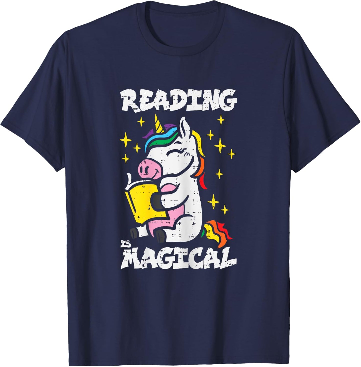 Unicorn Reading Magical Book Lover Bookworm Girls Librarian T-Shirt - T-Shirt | Navy