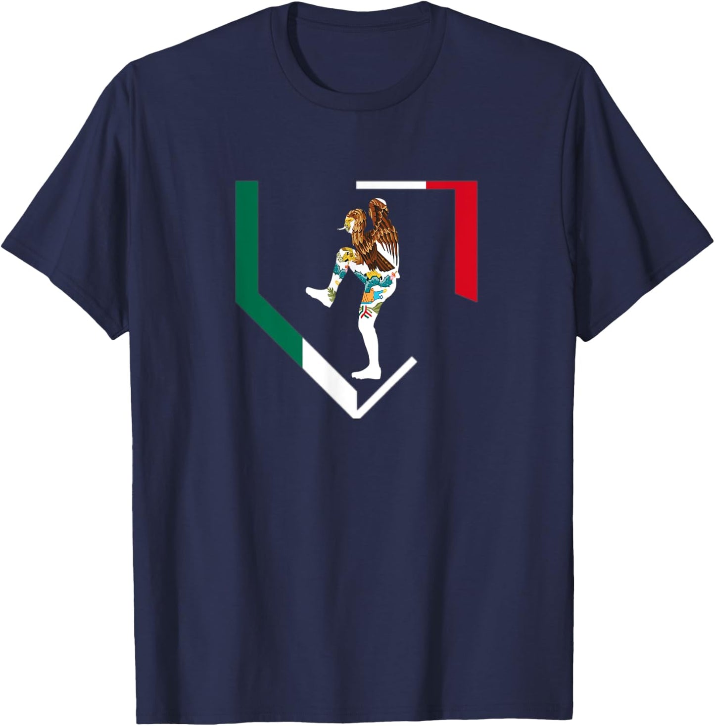 Mexico Baseball Pitcher Mexican Flag Home Plate Béisbol Team T-Shirt - T-Shirt | Navy