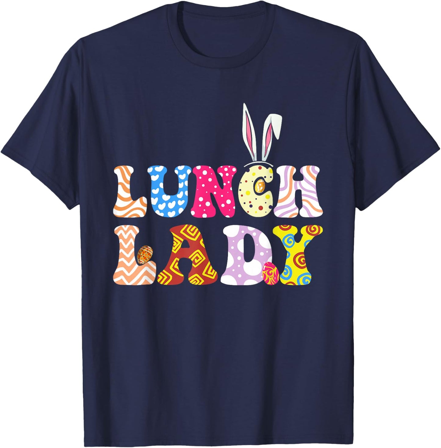 Bunny Lunch Lady Funny Egg Easter Day Floral Women T-Shirt - T-Shirt | Navy