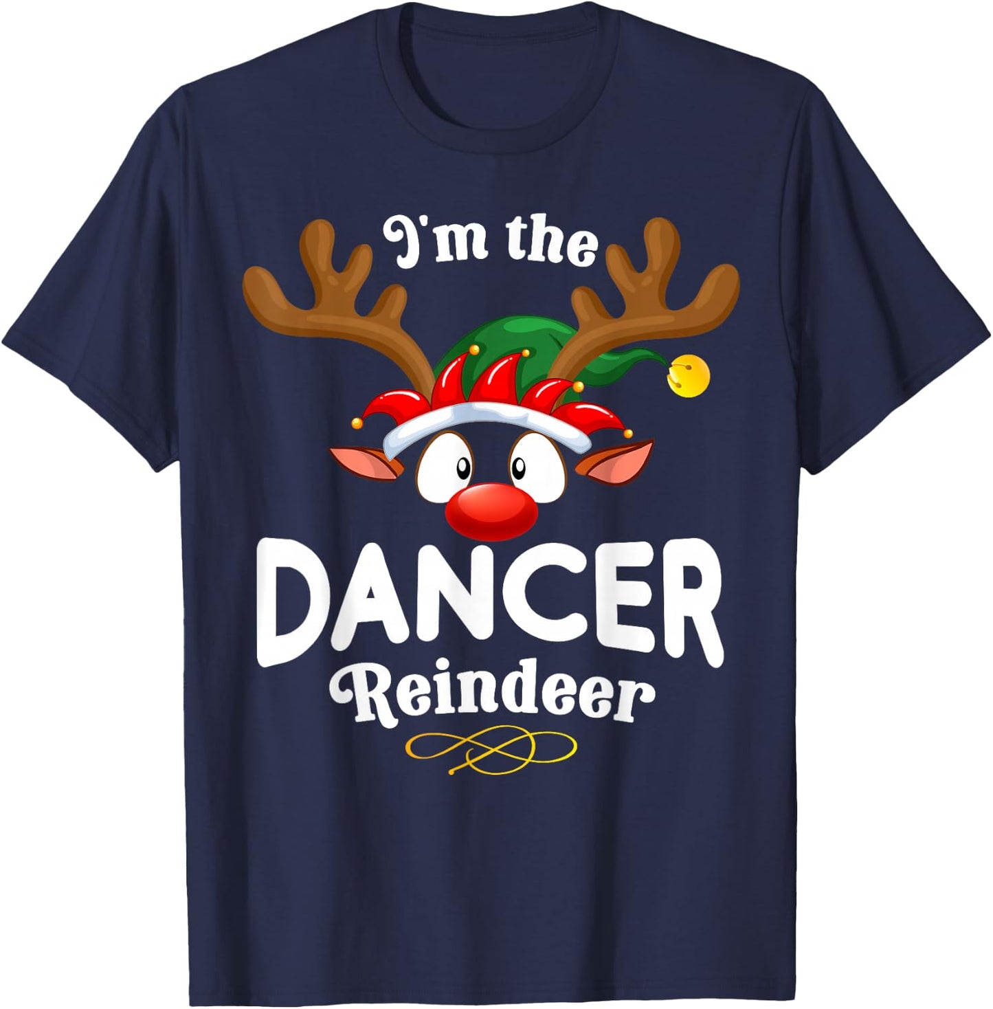 99 Gifts Christmas Family Matching Reindeer Outfit - Dancer Xmas Reindeer -Adults Black Cotton/Polyester Short Sleeve - Small T-Shirt - T-Shirt | Navy