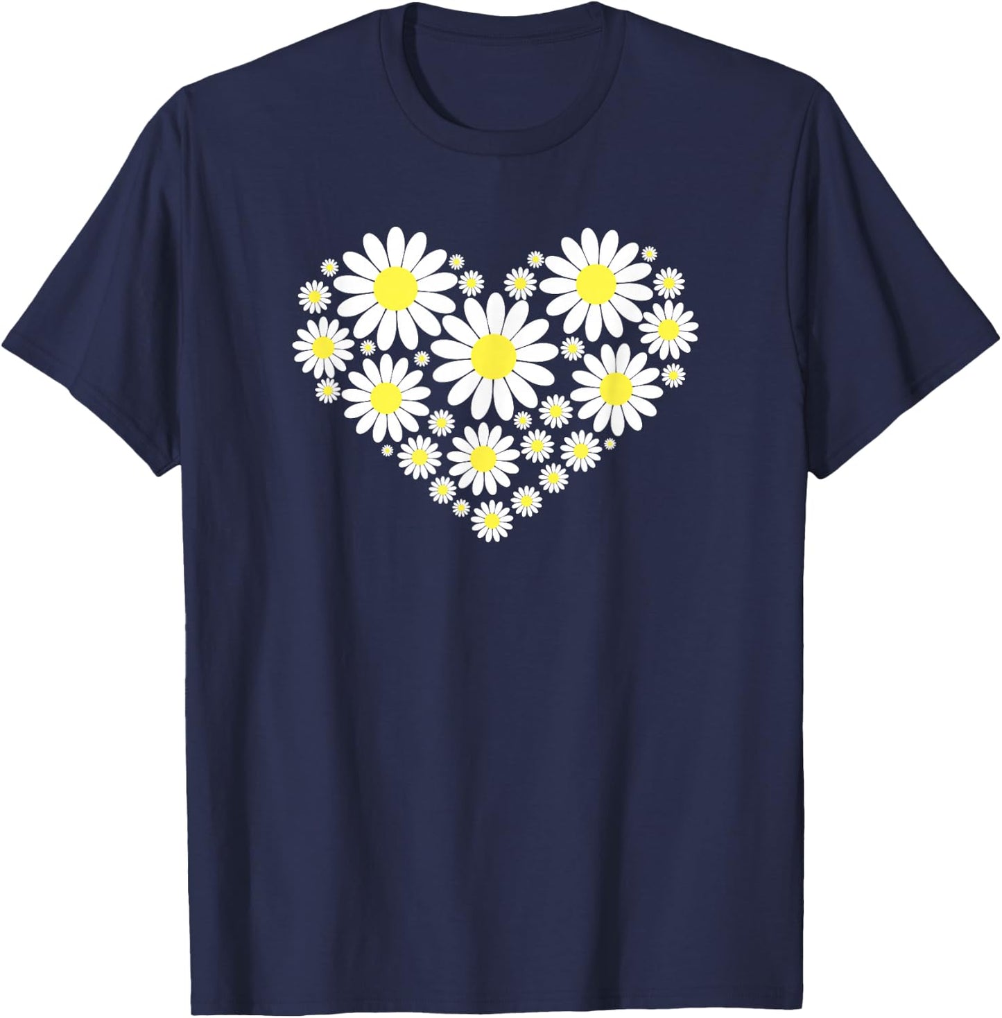 Threadrock Heart of Daisy Flowers -Adults, Girls Black Floral T-Shirt - T-Shirt | Navy
