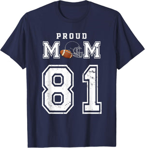 Custom Proud Football Mom Number 81 Personalized T-Shirt - T-Shirt | Navy