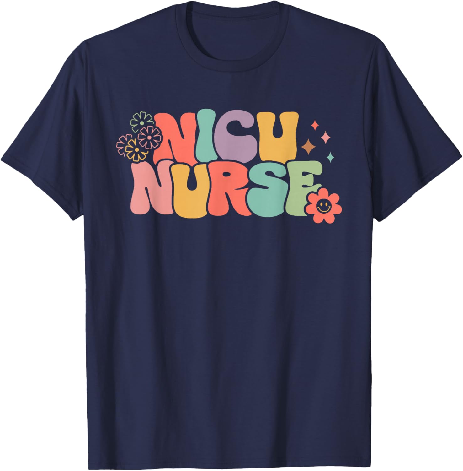 Groovy NICU Nurse ICU Neonatal Team Tiny Humans For T-Shirt - T-Shirt | Navy
