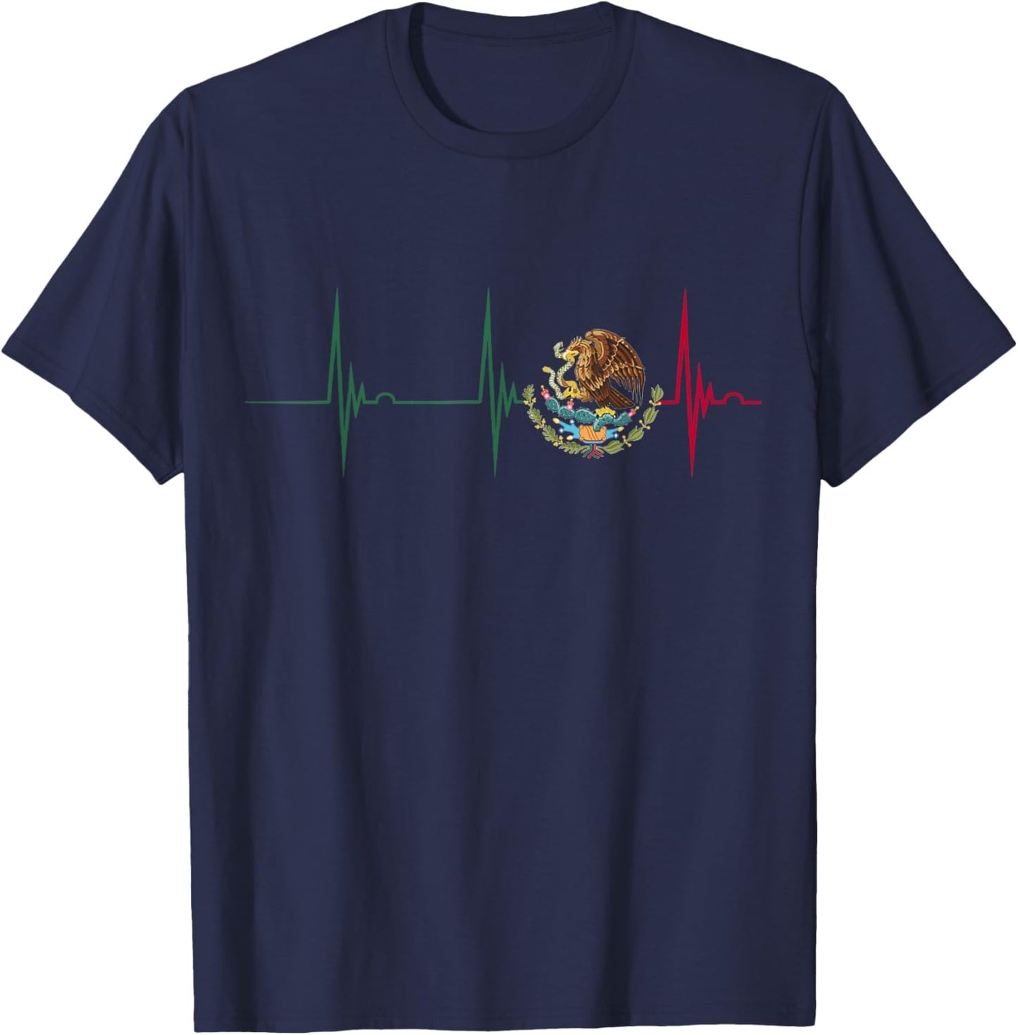 Mexico Heartbeat EKG Pulse Mexican Pride Emblem Mexico Flag T-Shirt - T-Shirt | Navy