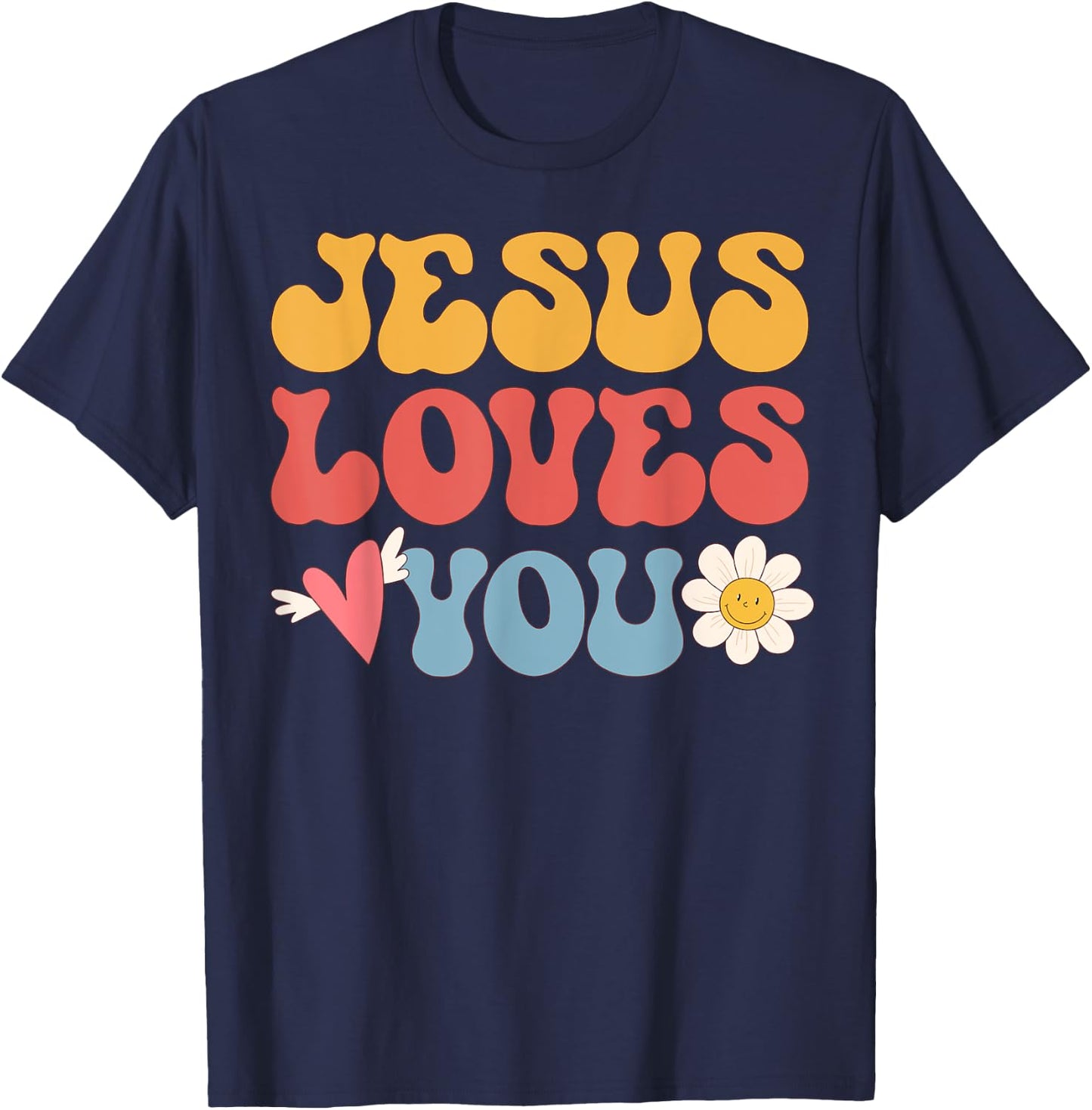 Groovy Jesus Loves You Christian 70's Hippie T-Shirt - T-Shirt | Navy