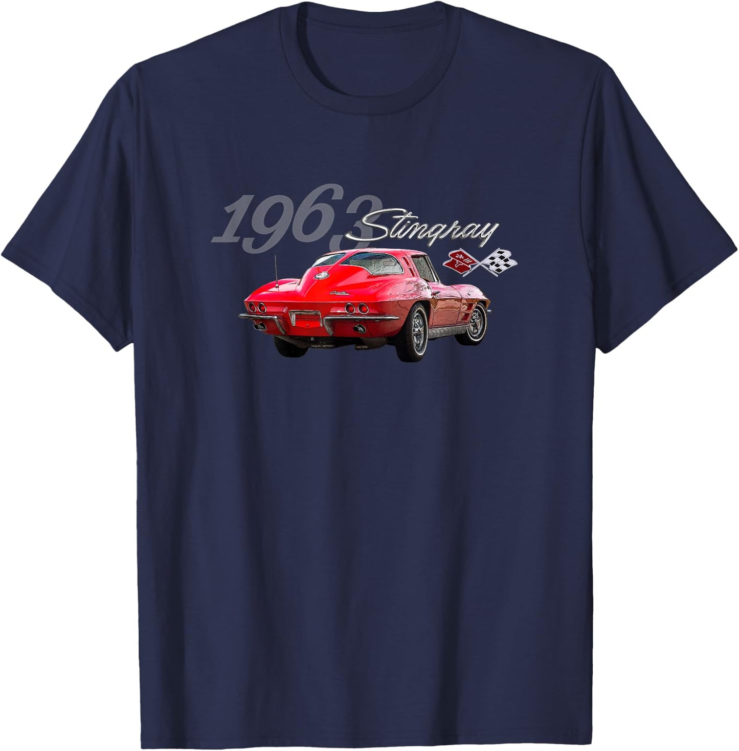 Classic Red 1963 Stingray, Vintage Rear Split Window Vette T-Shirt - T-Shirt | Navy