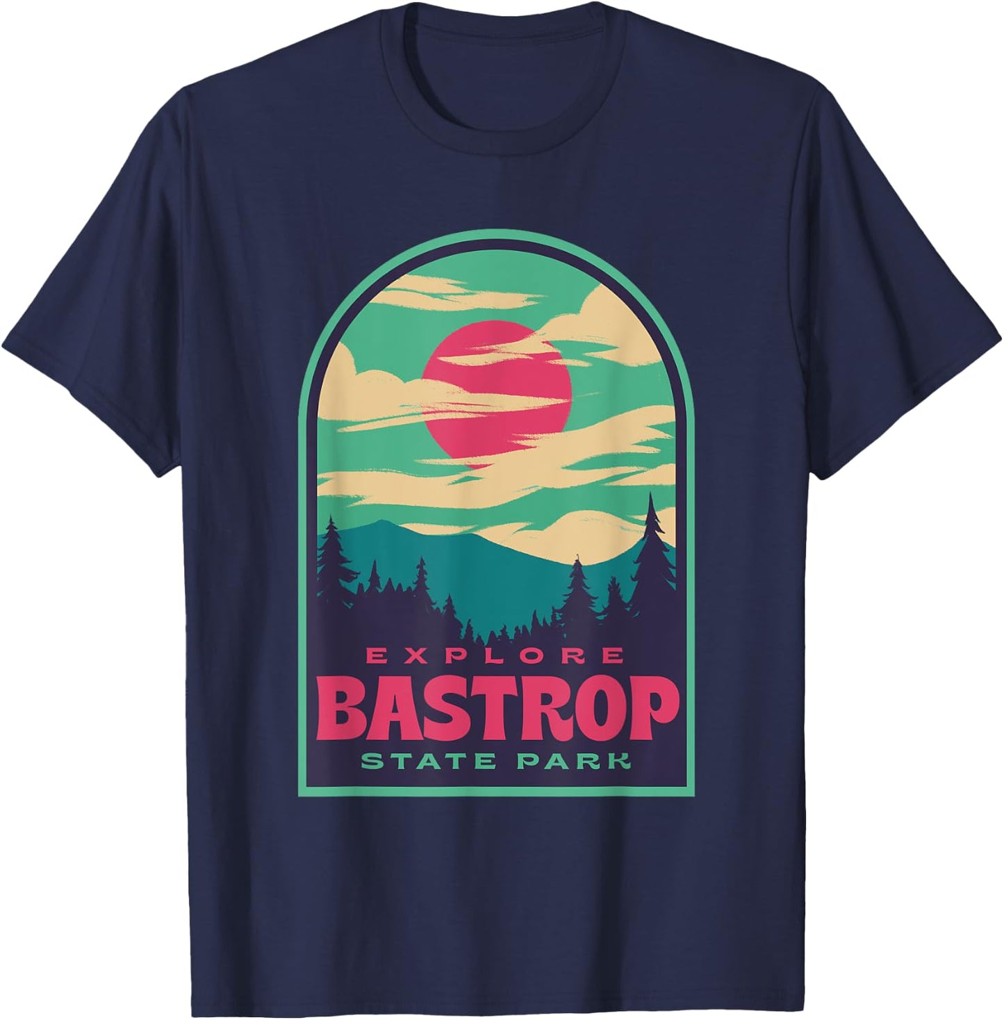 Bastrop State Park Retro Sunset T-Shirt - T-Shirt | Navy