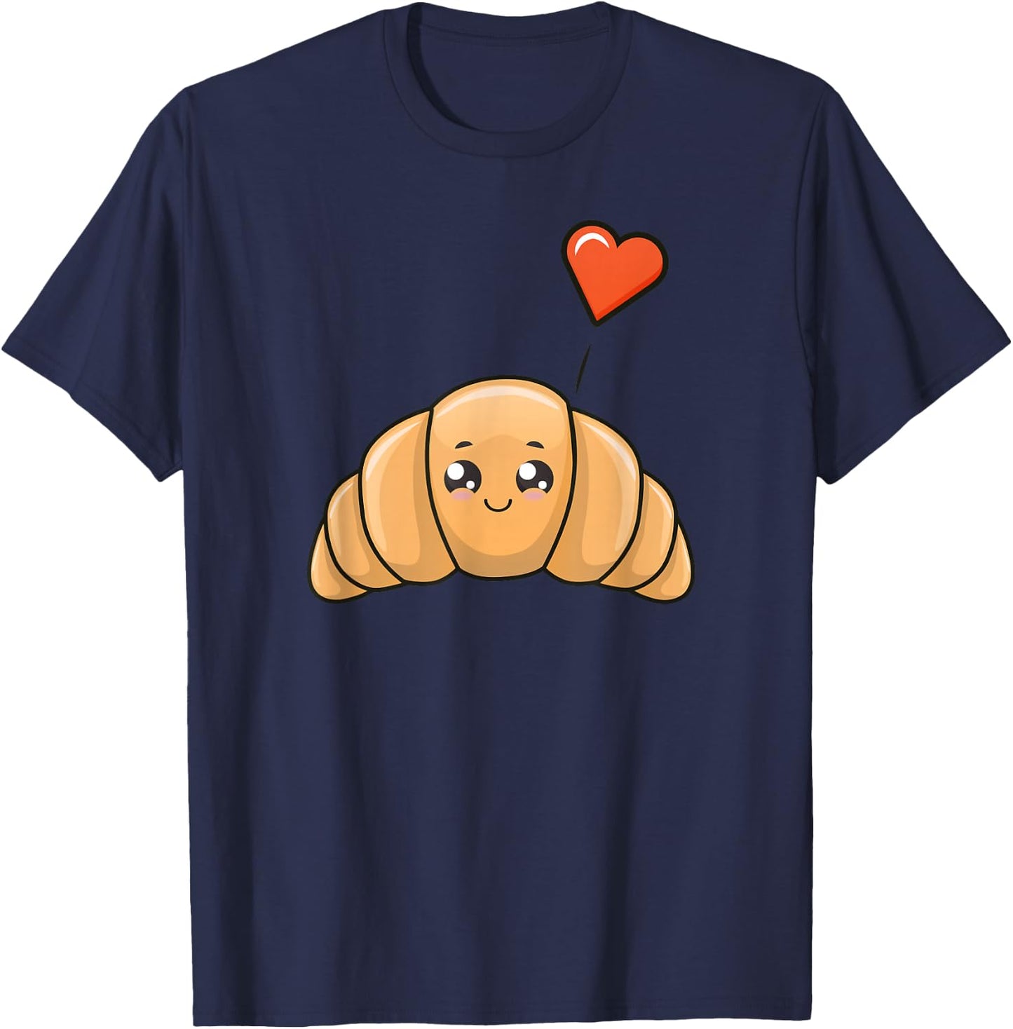 Cute Kawaii Illustration of Croissant T-Shirt - T-Shirt | Navy