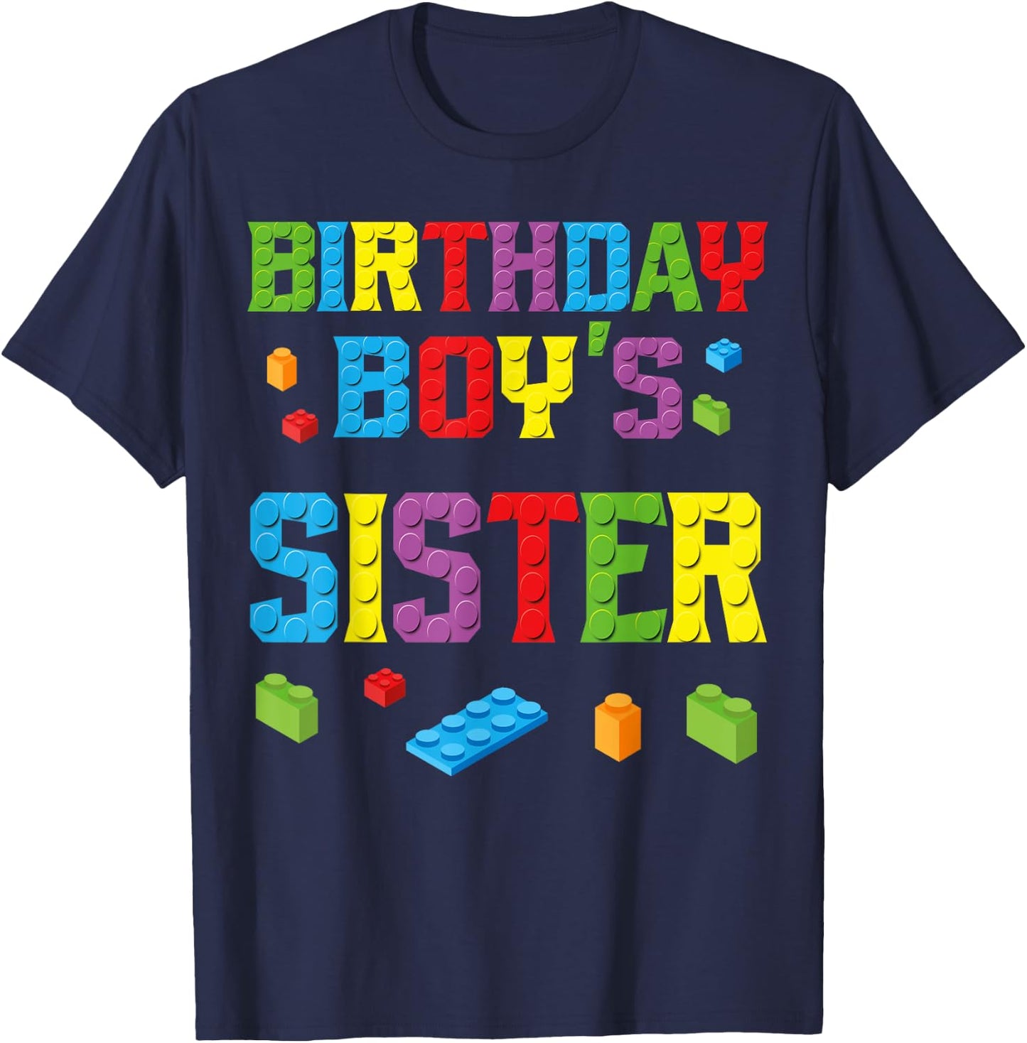 Master Builder Birthday Boy's Sister Building Bricks Blocks T-Shirt - T-Shirt | Navy