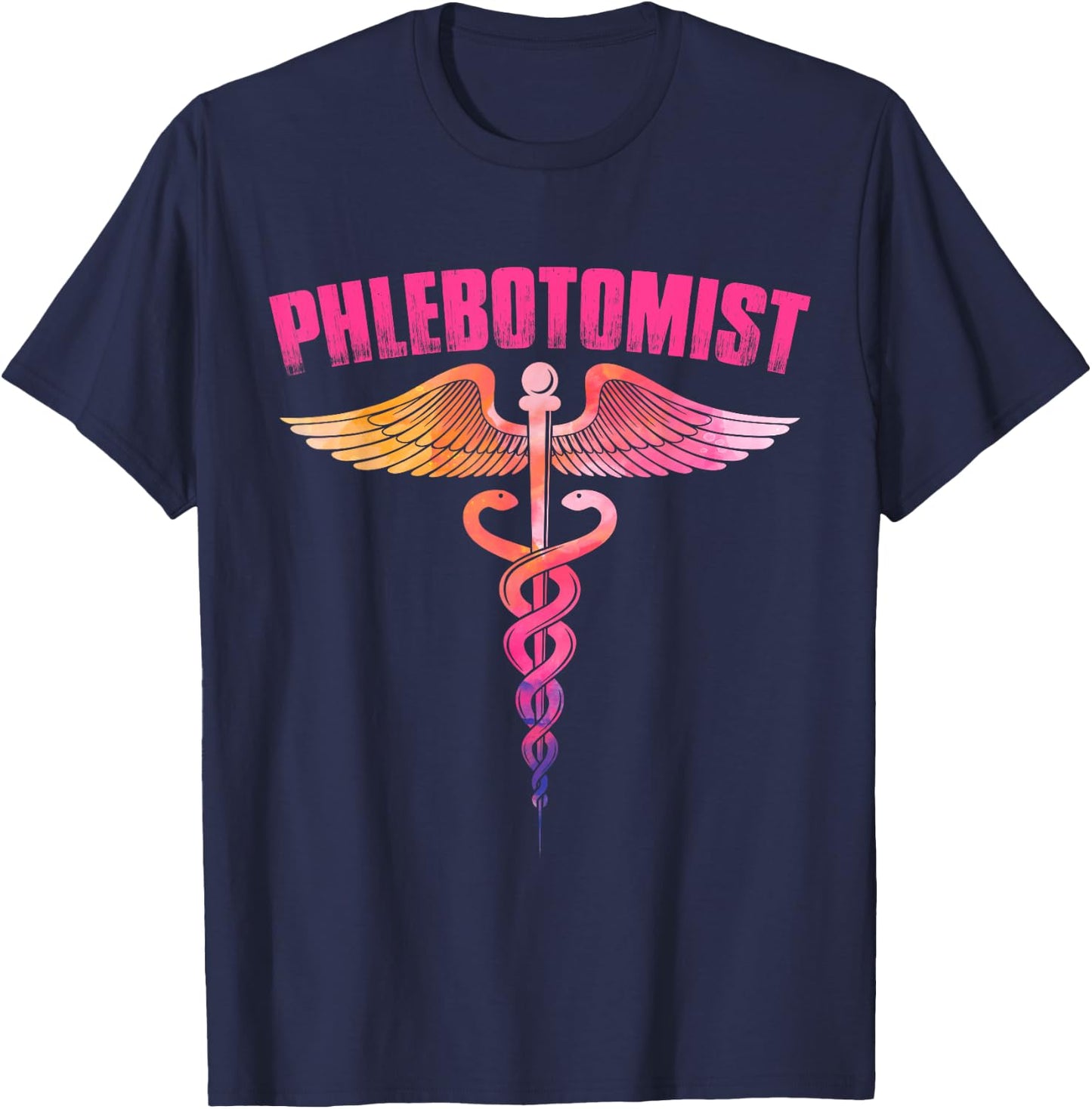 Colorful Watercolor Caduceus Phlebotomist Men Women Novelty T-Shirt - T-Shirt | Navy