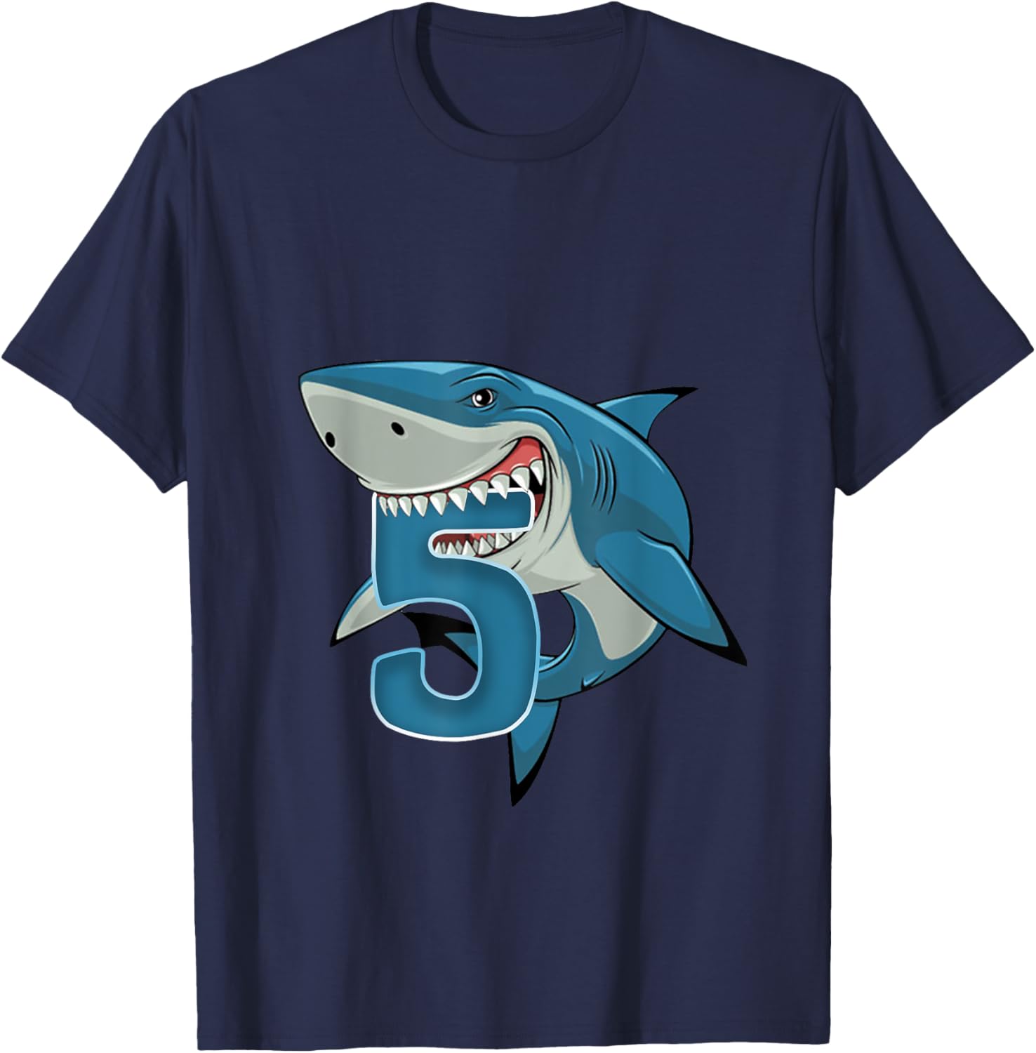 Kids 5 Year Old Shark Shirt 5th Birthday Shark Theme Party T-Shirt - T-Shirt | Navy
