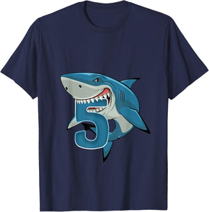Kids 5 Year Old Shark Shirt 5th Birthday Shark Theme Party T-Shirt - T-Shirt | Navy
