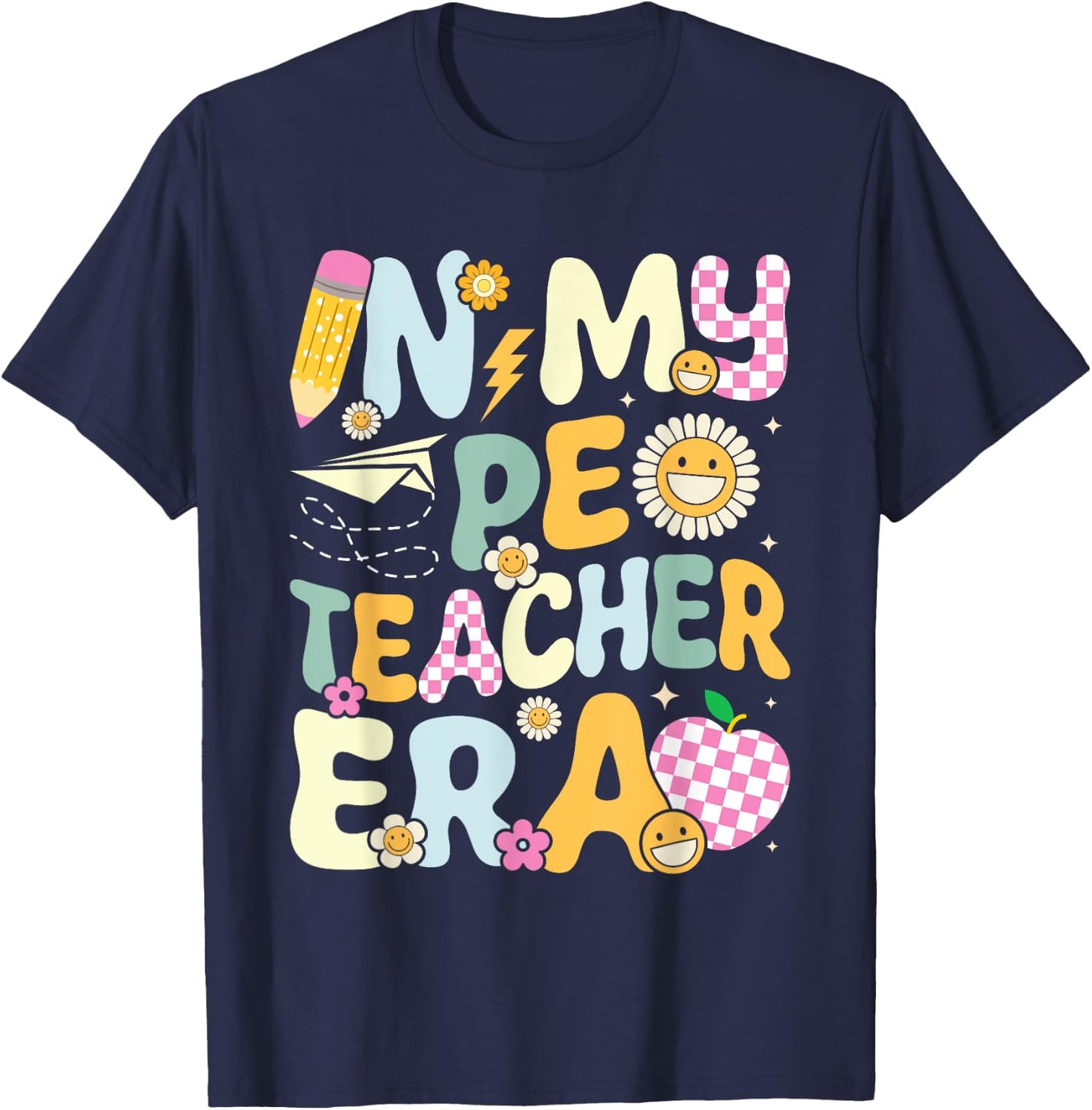 Retro In My PE Teacher Era Physical Education Groovy Women T-Shirt - T-Shirt | Navy