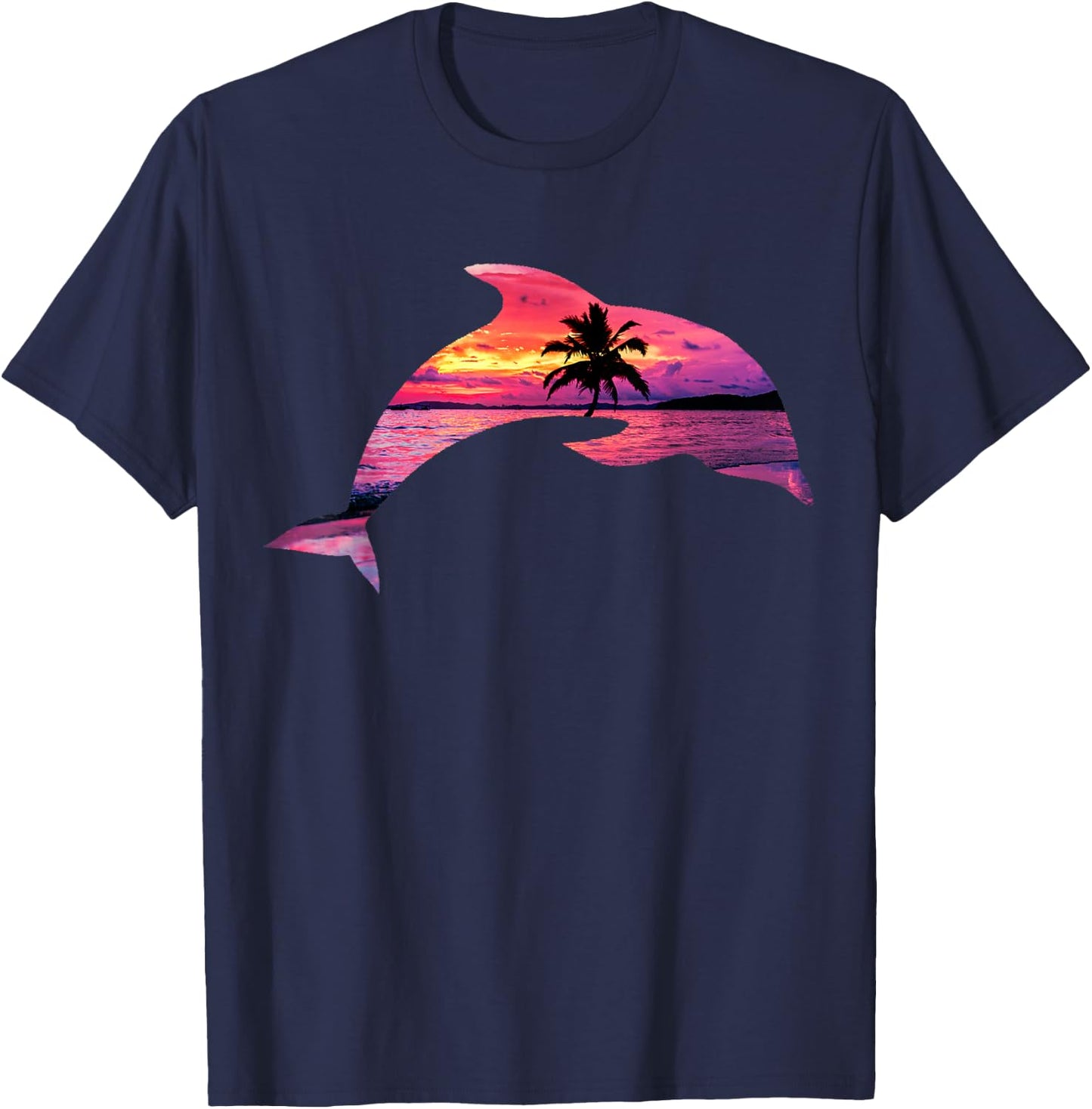 Beautiful Dolphin Sunset Colorful Sunrise Dolphin Silhouette T-Shirt - T-Shirt | Navy