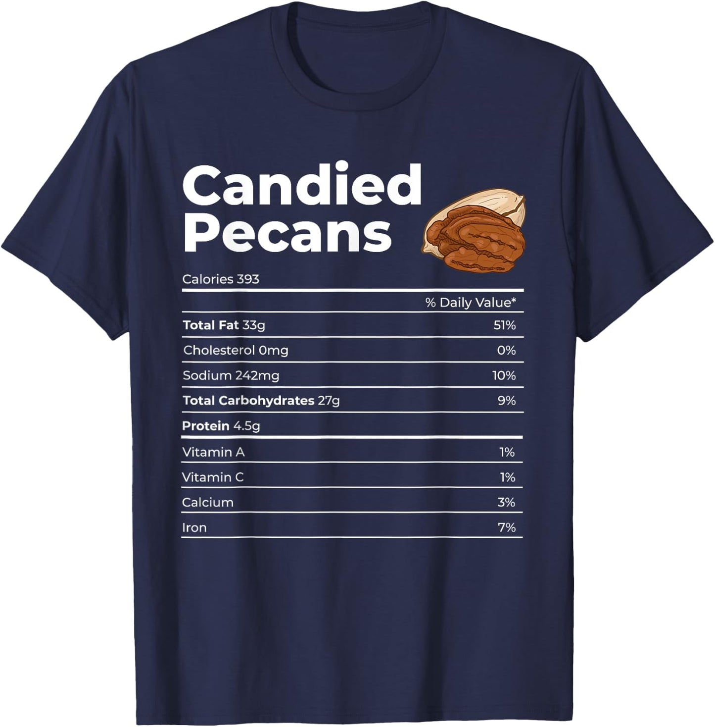 Nutrition Facts Candied Pecans T-Shirt - T-Shirt | Navy