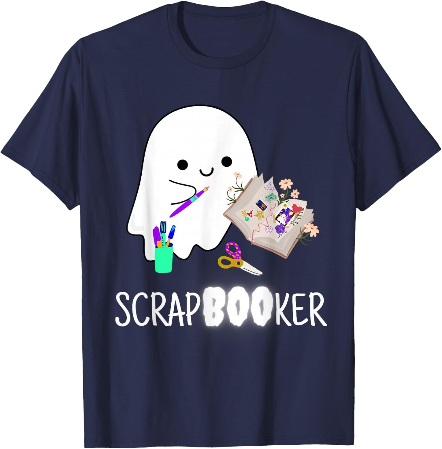 Cute Ghost Halloween Scrapbook Arts Crafts T-Shirt - T-Shirt | Navy