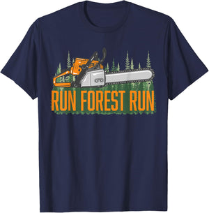 Run Forest Lumberjack Chainsaw & Logger Woodsman T-Shirt - T-Shirt | Navy