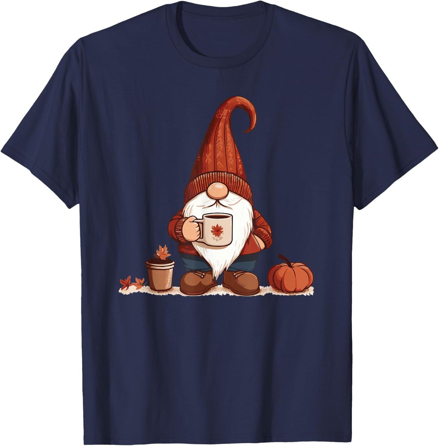 Fall Gnome with coffee cup T-Shirt - T-Shirt | Navy