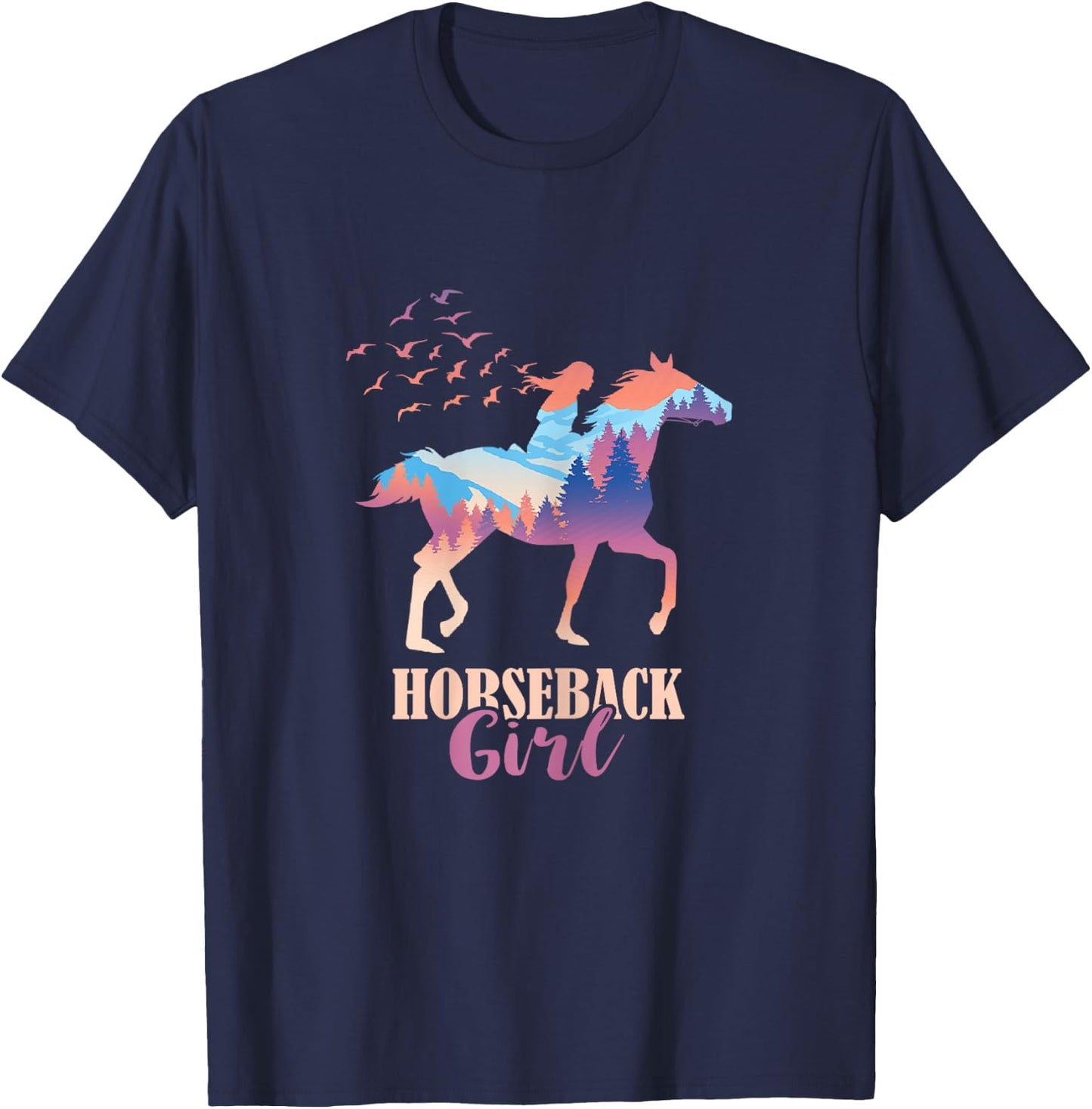 Horseback Girl Horseback Riding Horse Racing Horse Lover T-Shirt - T-Shirt | Navy