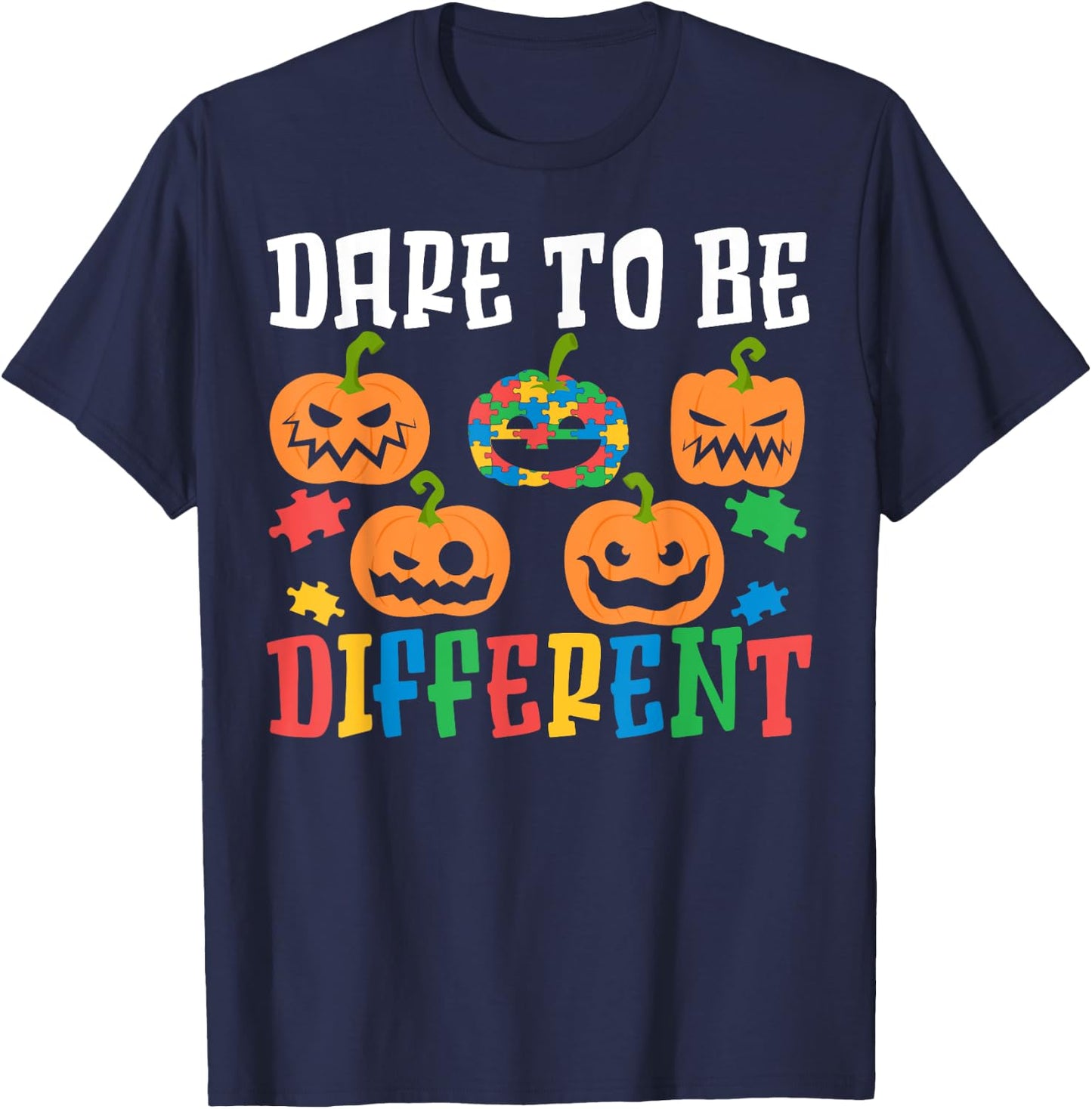 Autism Halloween Puzzle Trick Or Treat Autism Awareness T-Shirt - T-Shirt | Navy