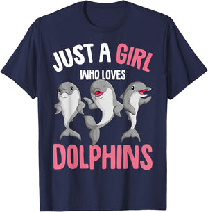 Just A Girl Who Loves Dolphins Girls Kids Dolphin T-Shirt - T-Shirt | Navy