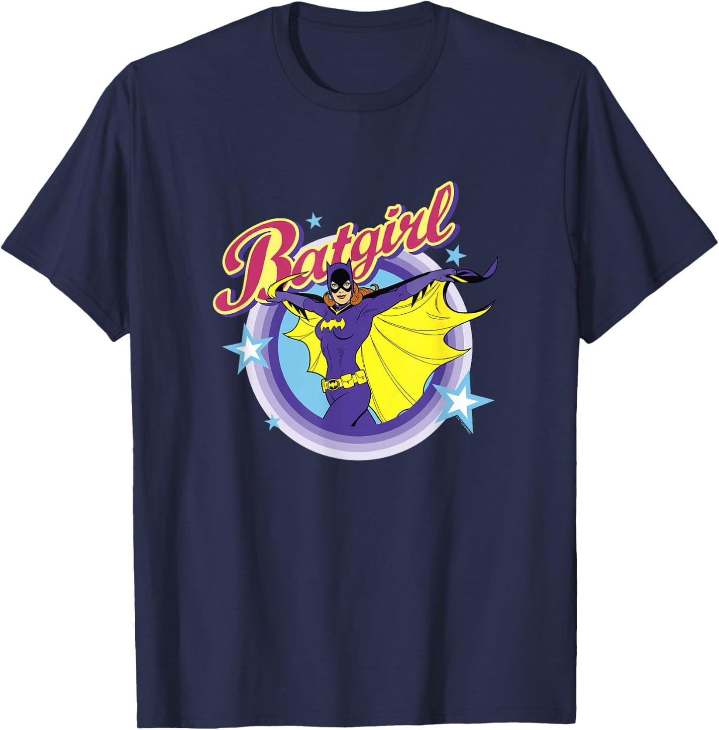 Batman Batgirl Epic Colorful 70's Style Big Chest Portrait T-Shirt - T-Shirt | Navy