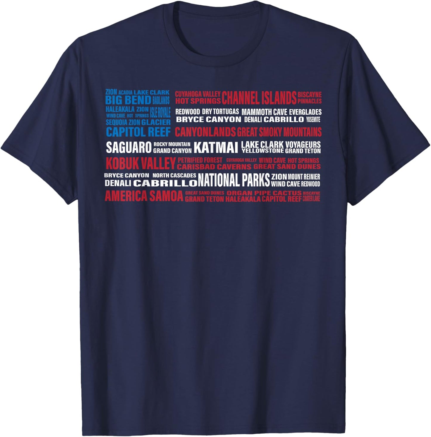 National Parks USA List Word US Map Camping & Hiking T-Shirt - T-Shirt | Navy