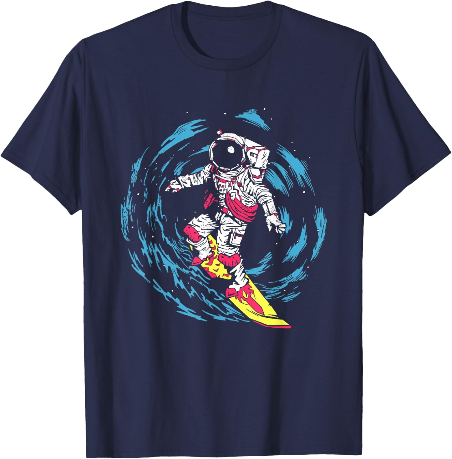 Space Astronaut Surf Through Black Hole T-Shirt - T-Shirt | Navy
