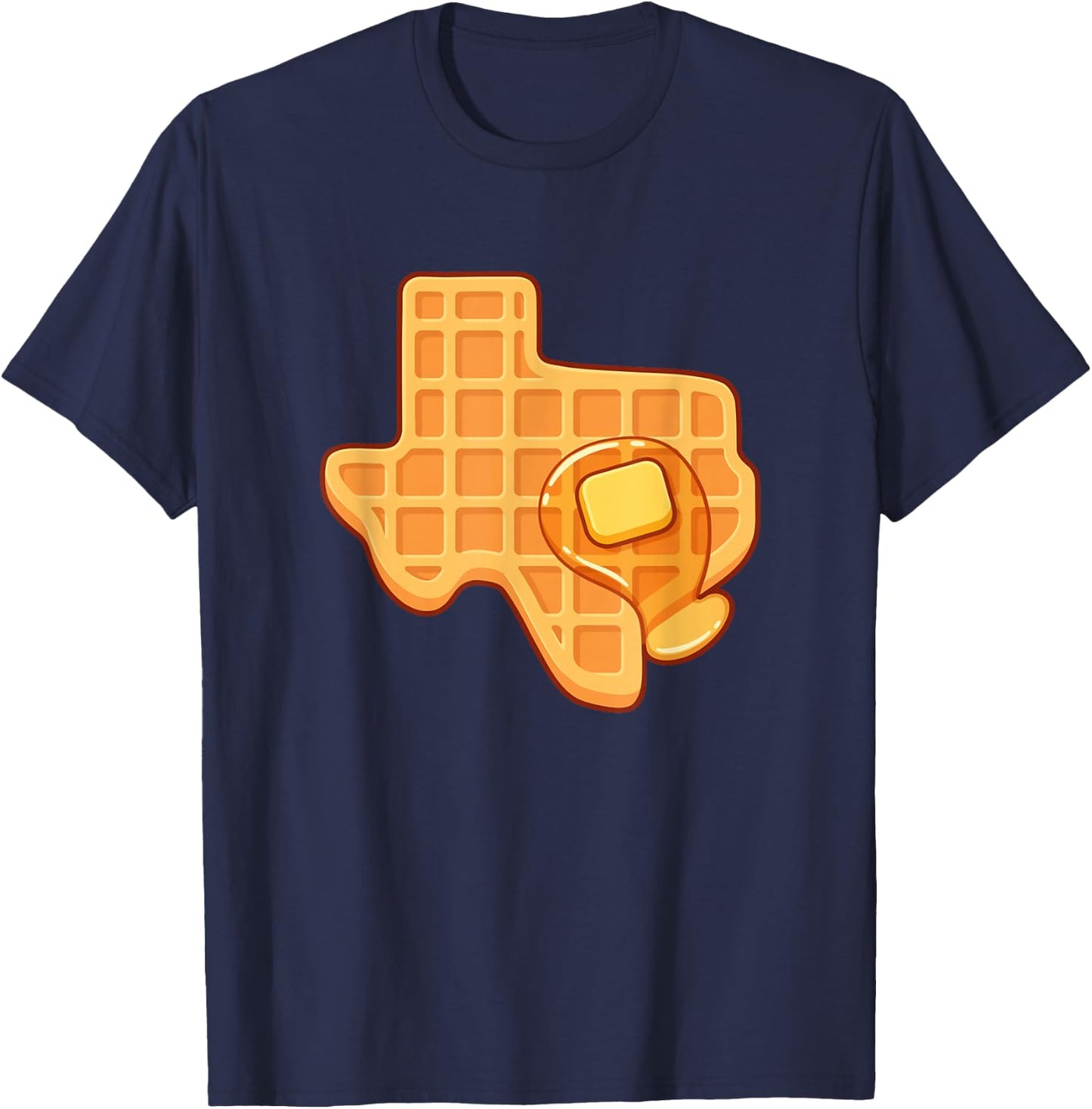 Funny Texas Shaped Waffle With Syrup And Butter Austin City T-Shirt - T-Shirt | Navy