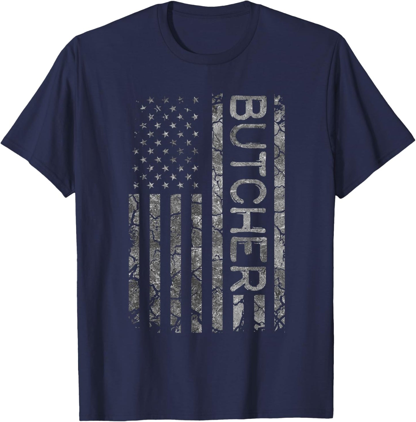 Butcher Funny Job Title Worker American Flag Butcher T-Shirt - T-Shirt | Navy