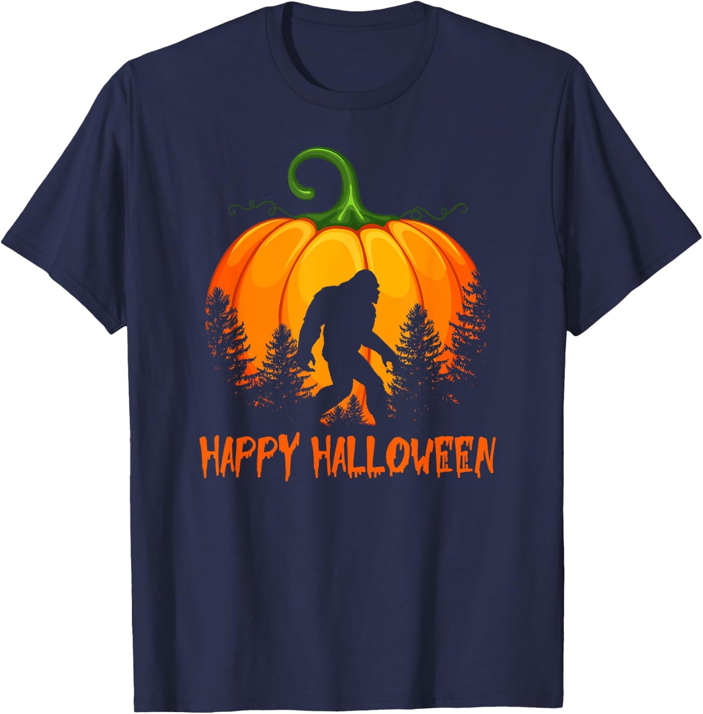 Vintage Bigfoot Pumpkin Halloween T-Shirt - T-Shirt | Navy
