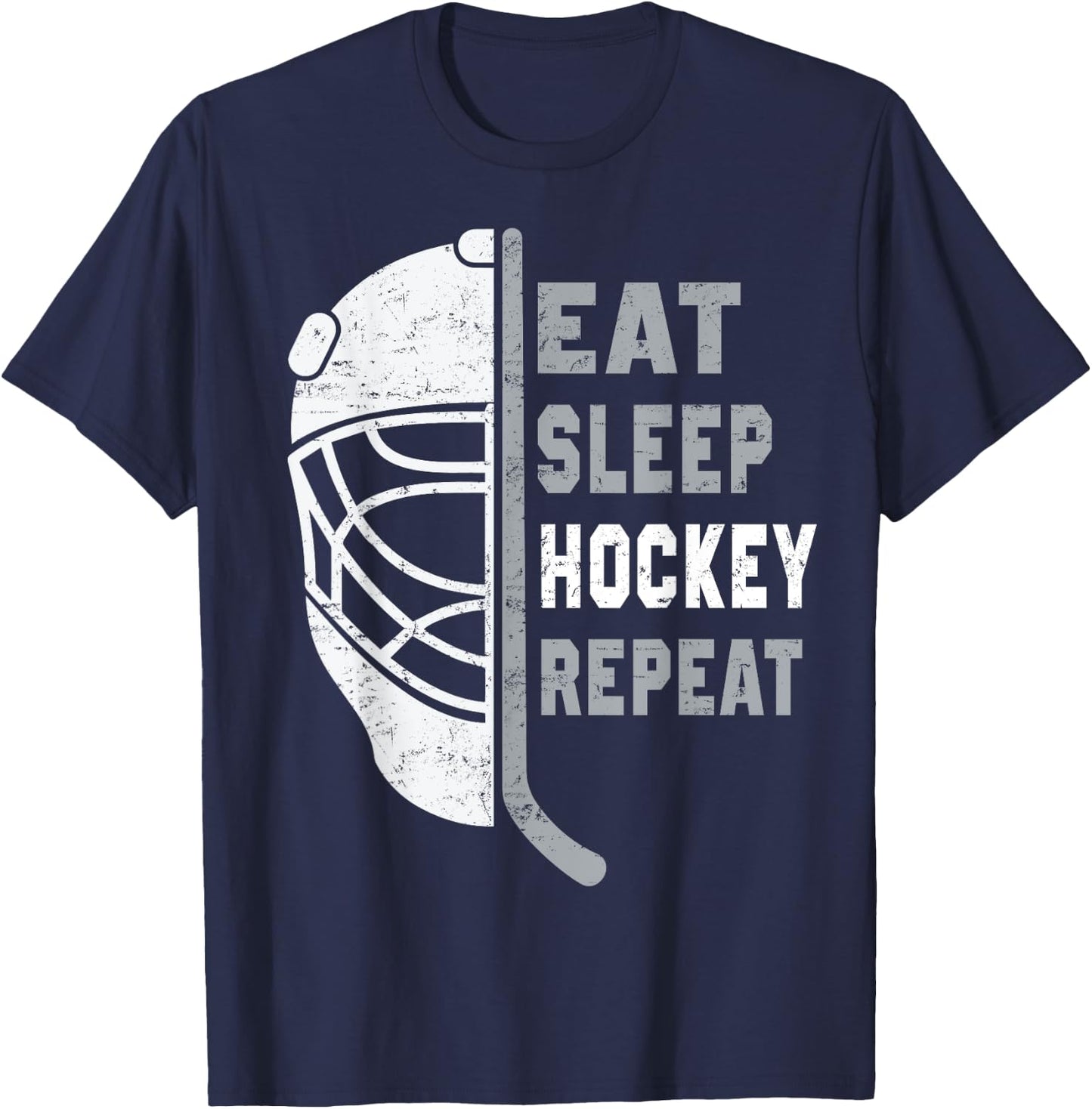 Eat Sleep Hockey Repeat Hockey Lovers Kids Youth Women T-Shirt - T-Shirt | Navy