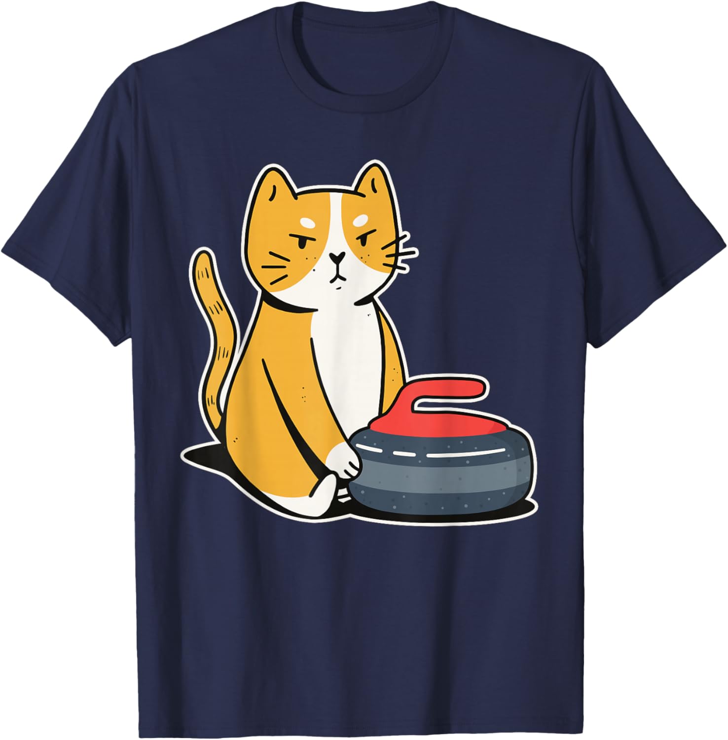 Curler Cat I Cat Curling I Curling Player T-Shirt - T-Shirt | Navy