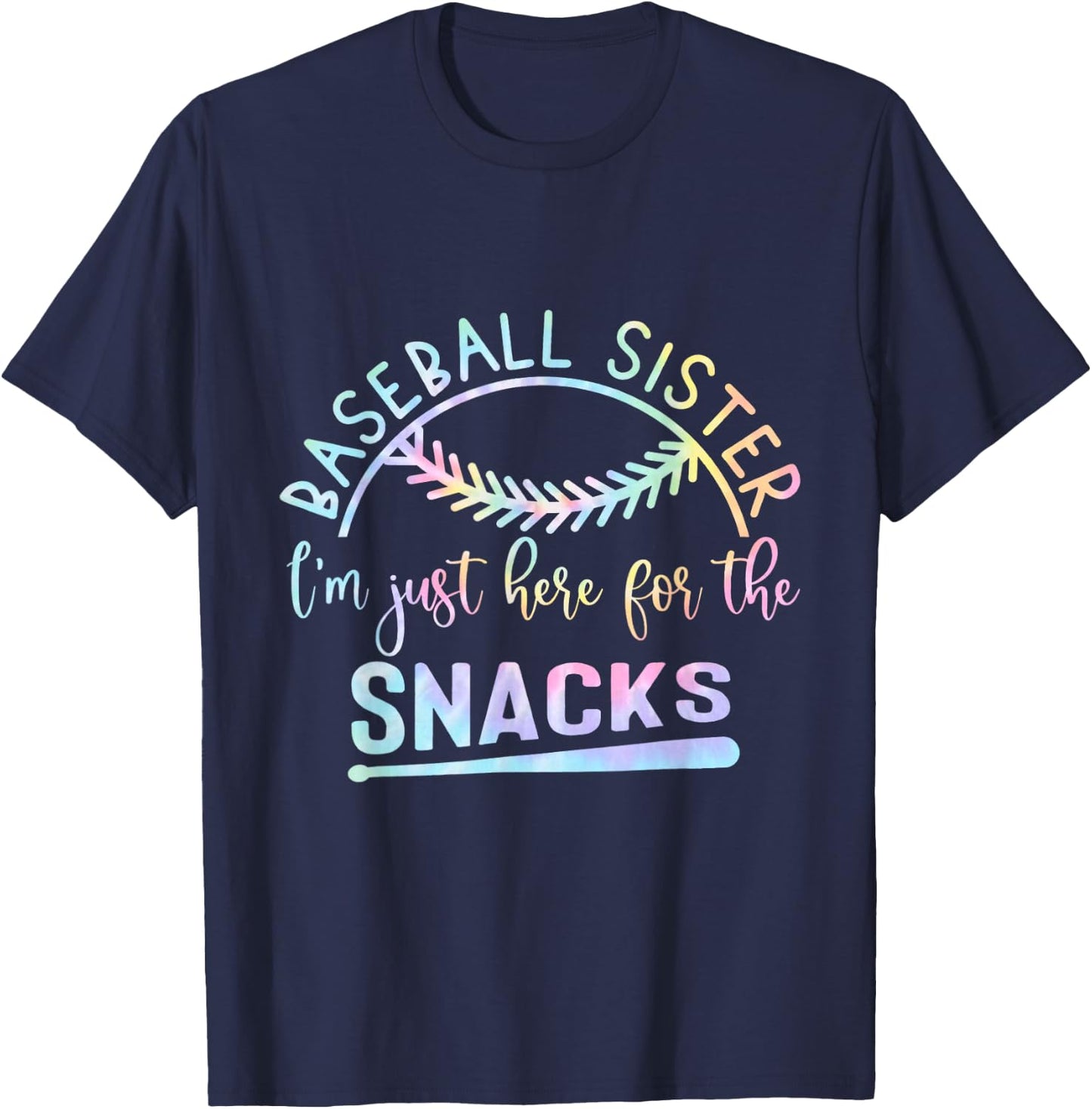 Baseball Sister I'm Just Here For The Snacks Retro B Tie Dye T-Shirt - T-Shirt | Navy