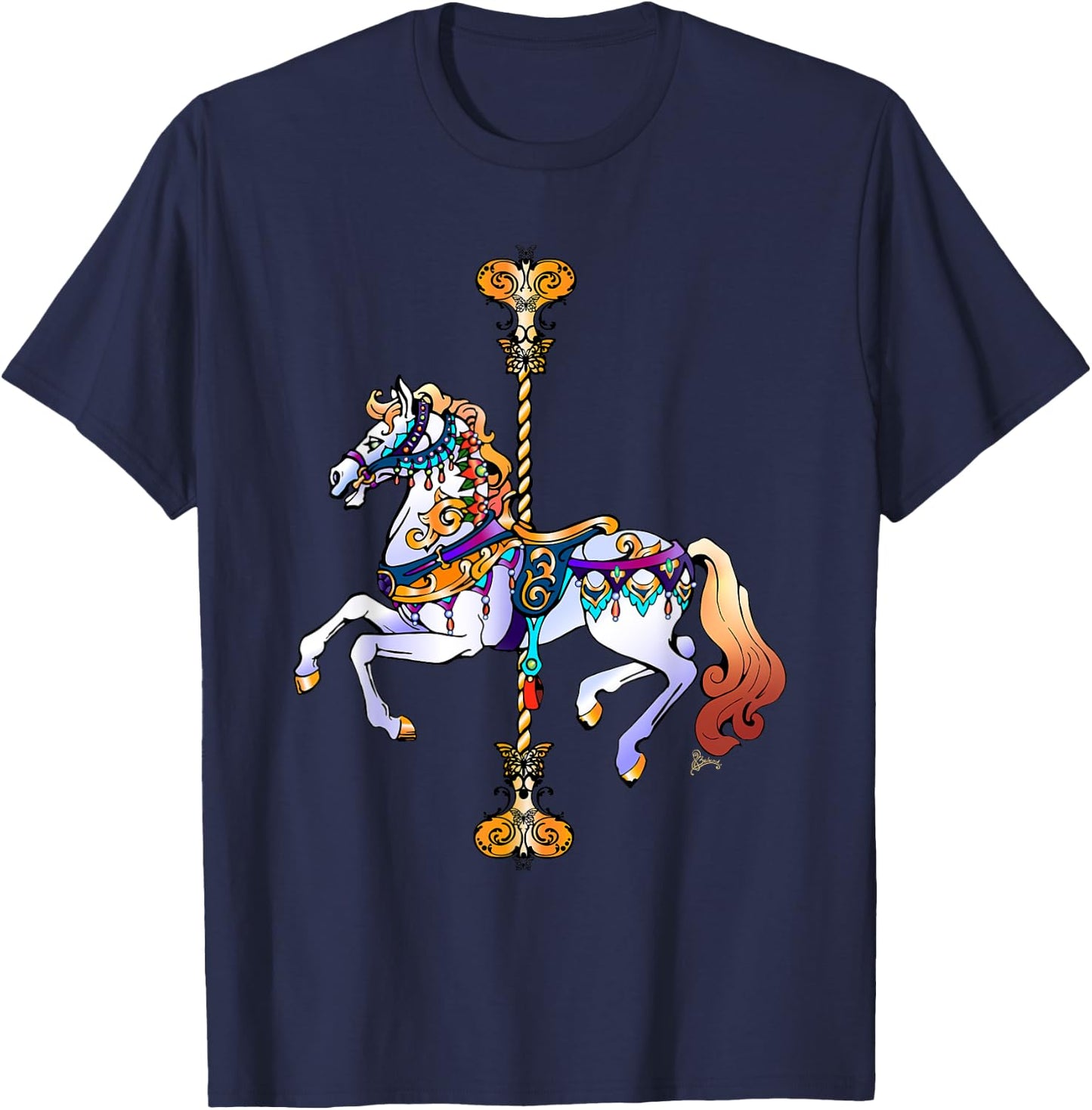 Carnival Carousel Horse Design T-Shirt - T-Shirt | Navy
