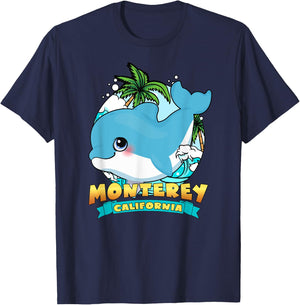 MONTEREY CALIFORNIA | Cute Baby Dolphin Beach Souvenir T-Shirt - T-Shirt | Navy