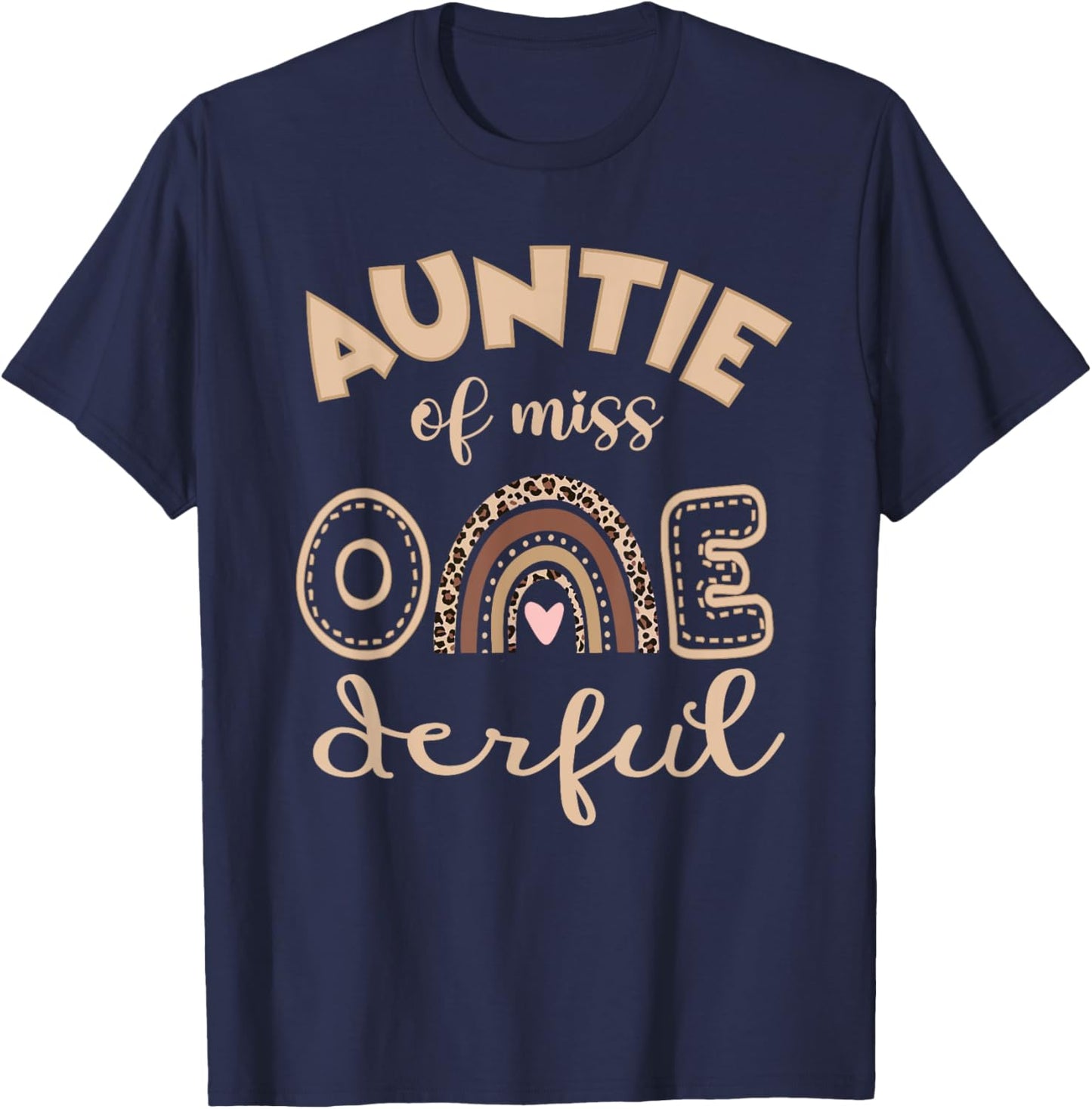 Auntie of Miss Onederful Shirt 1st Bday Boho Rainbow T-Shirt - T-Shirt | Navy