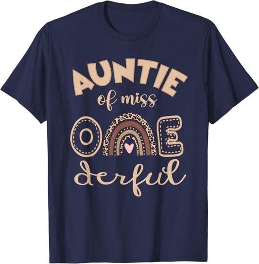 Auntie of Miss Onederful Shirt 1st Bday Boho Rainbow T-Shirt - T-Shirt | Navy