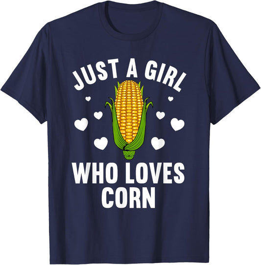 Cute Corn Art Girls Kids Kernel Corn Cob Lovers T-Shirt - T-Shirt | Navy