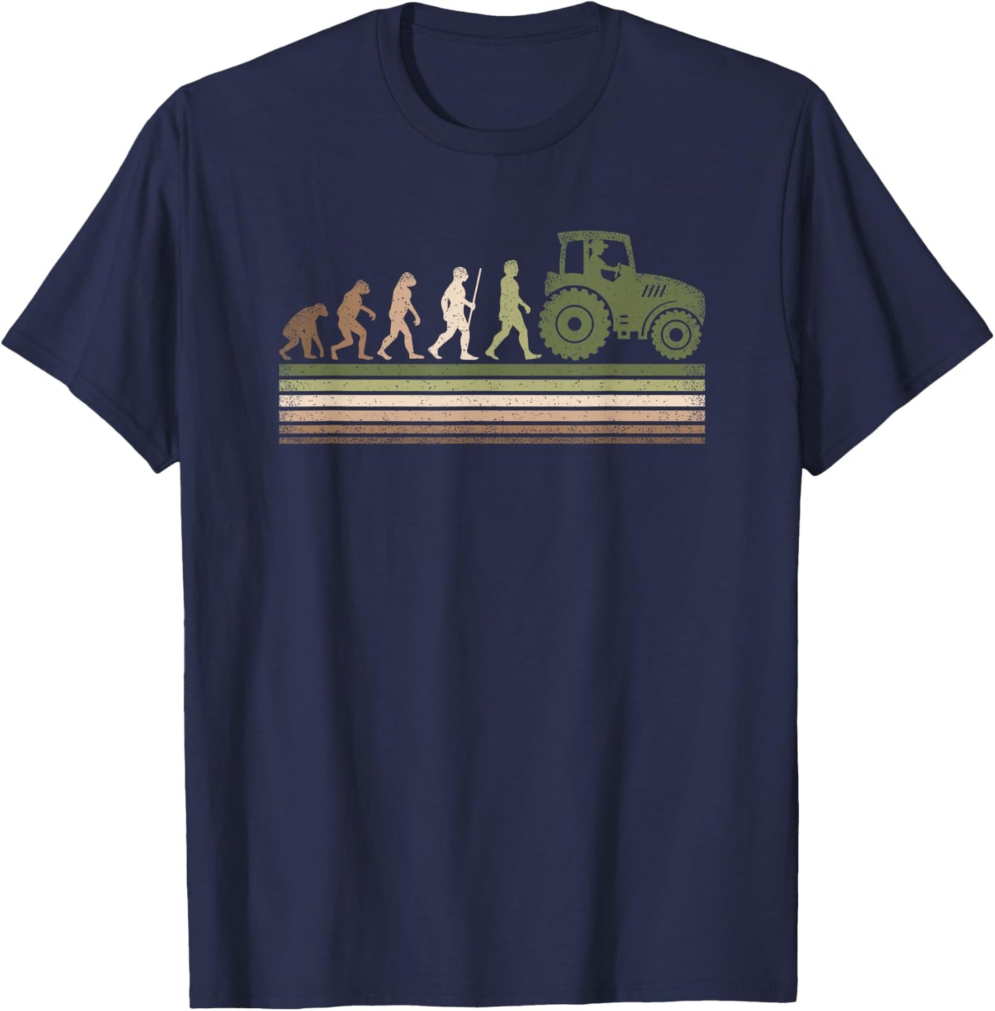 Funny Retro Evolution Tractor Farmer Farming Agriculture Men T-Shirt - T-Shirt | Navy