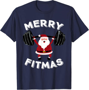 Merry Fitmas Christmas Powerlifter Santa Claus Merry Fitmas T-Shirt - T-Shirt | Navy