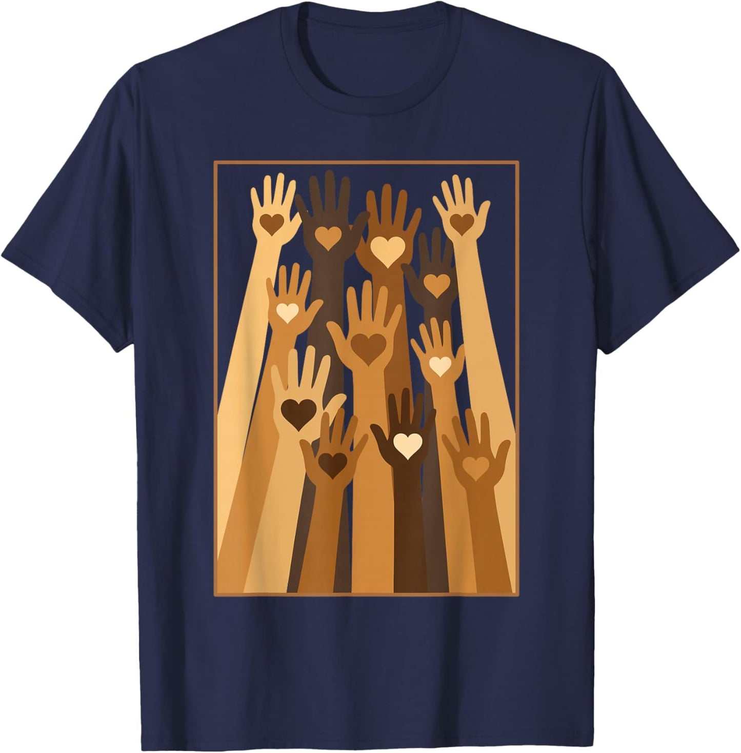 Melanin Hand Hearts Black History Month BLM African American T-Shirt - T-Shirt | Navy