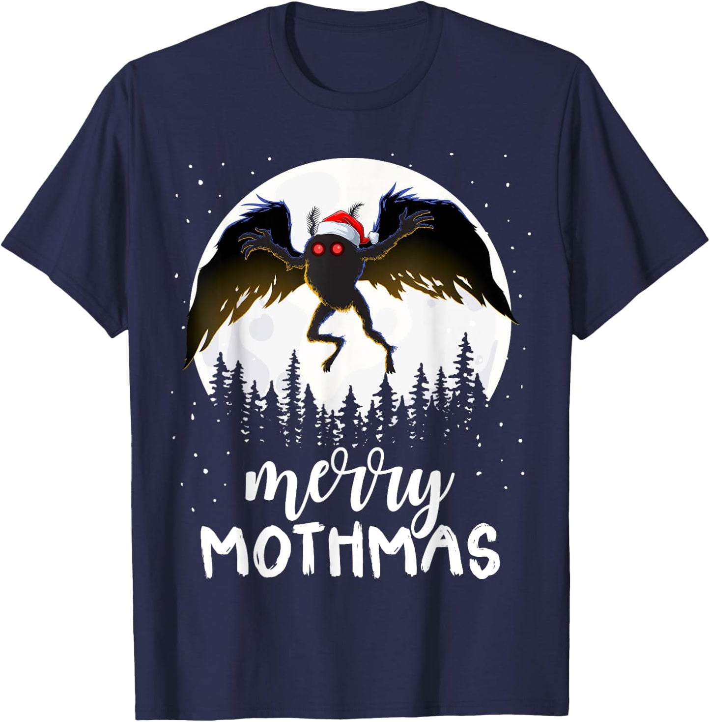 Christmas Mothman Merry Mothmas Creepy Folklore Cryptid Xmas T-Shirt - T-Shirt | Navy