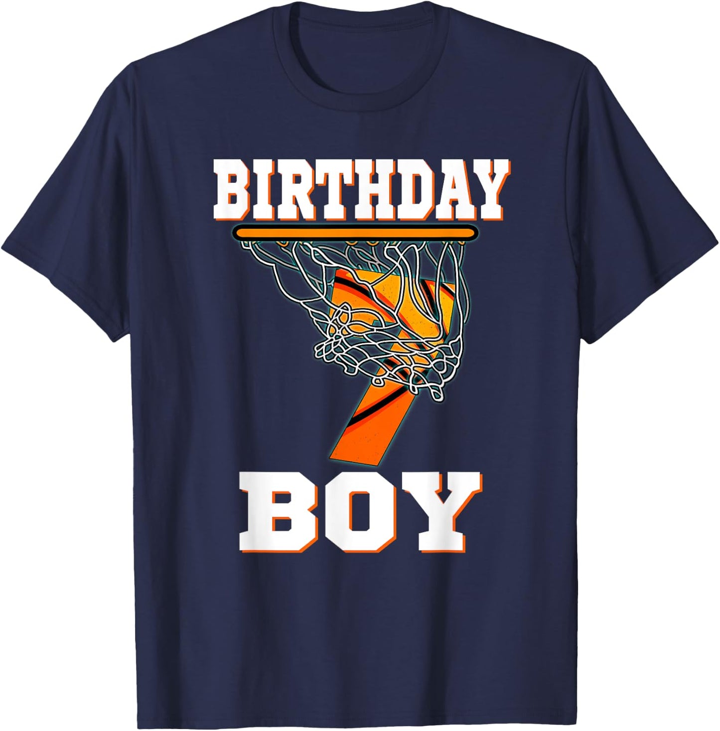 7 Years Old Basketball Boy 7th Birthday Party Celebration T-Shirt - T-Shirt | Navy