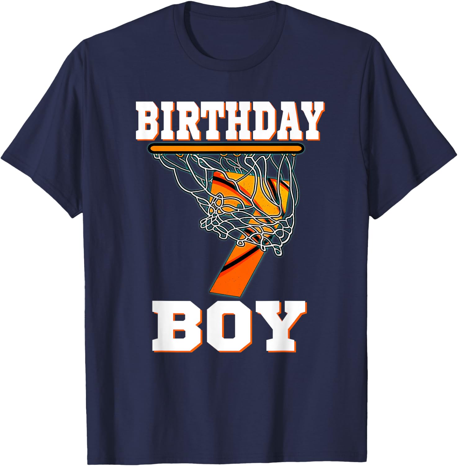 7 Years Old Basketball Boy 7th Birthday Party Celebration T-Shirt - T-Shirt | Navy