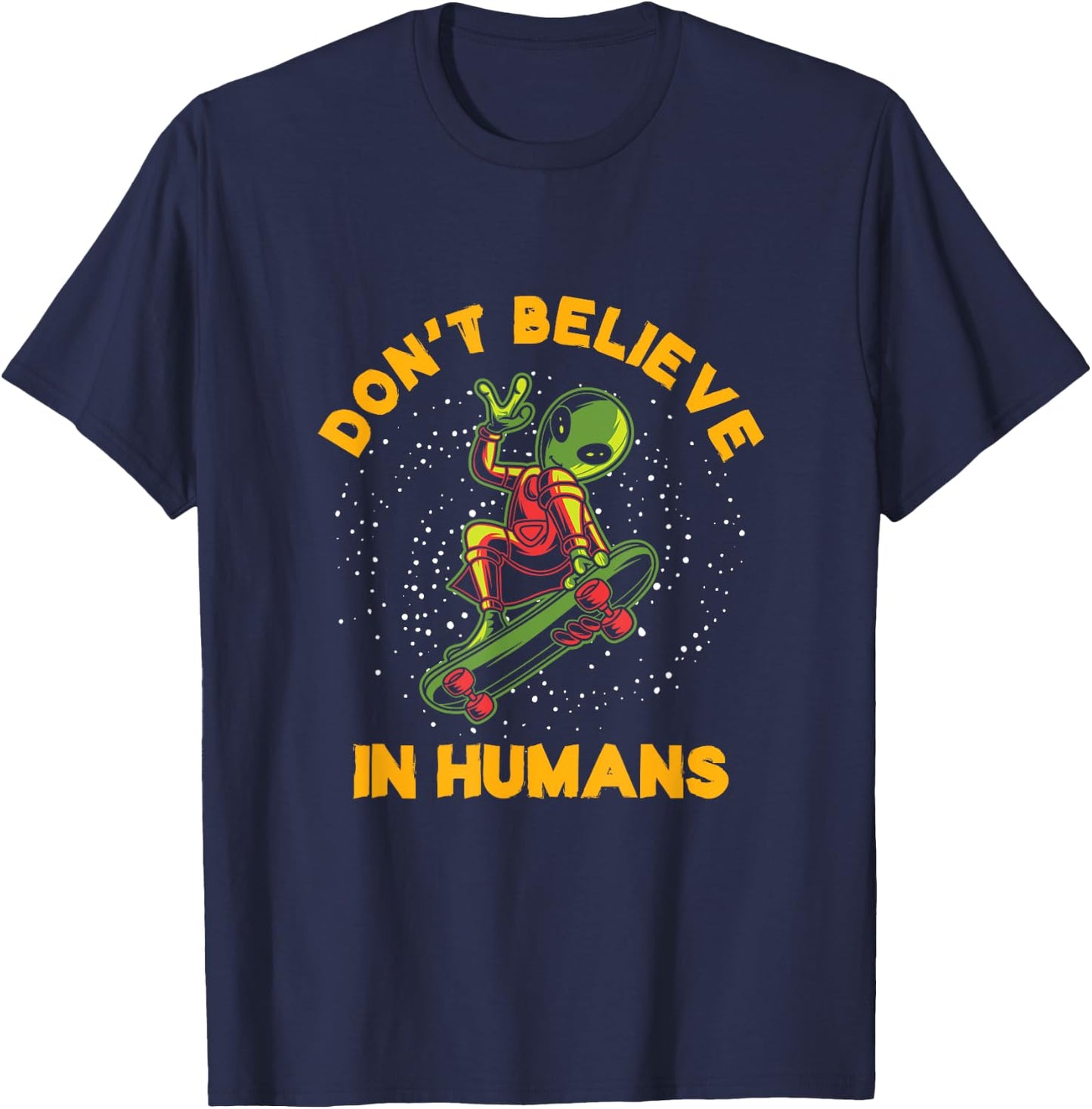 UFO Alien Skater Longboard Skateboarder Freestyle Halfpipe T-Shirt - T-Shirt | Navy
