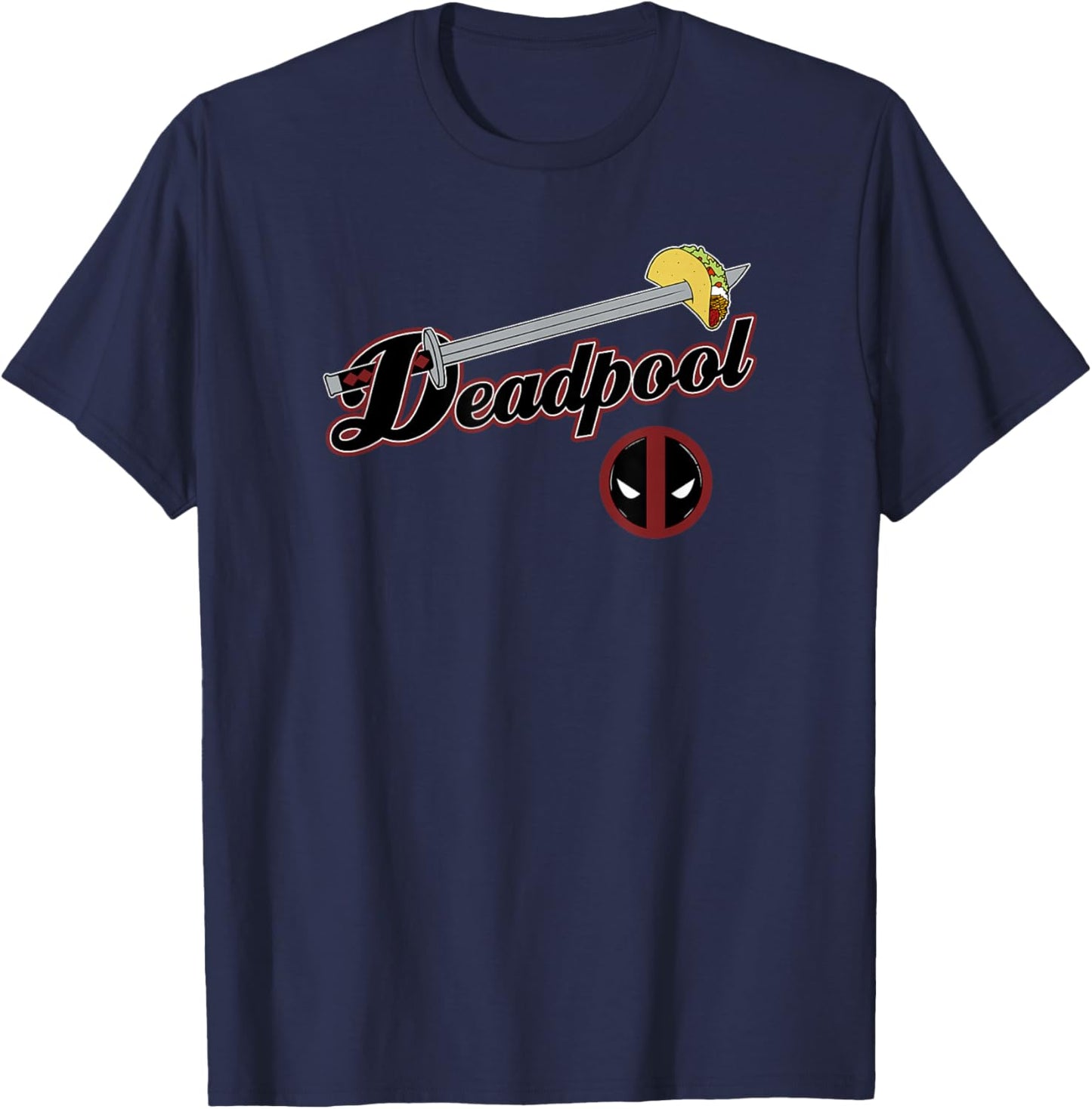 Marvel Comics Retro Classic Deadpool Sword & Taco Logo T-Shirt - T-Shirt | Navy