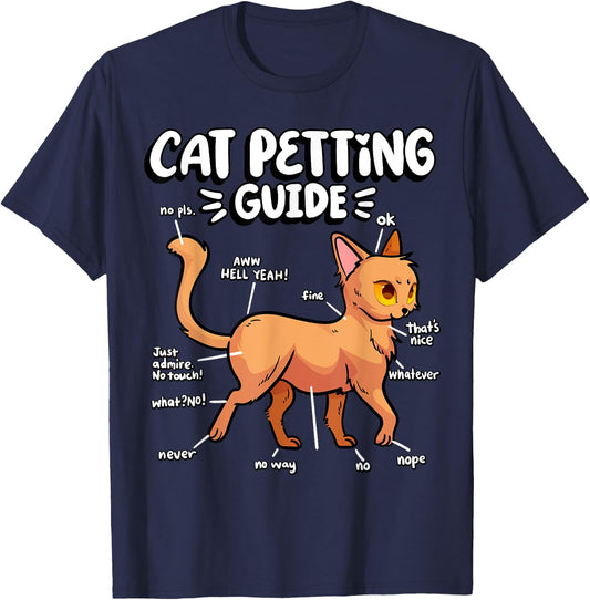 Cat Petting Guide Fluffy Kitten Animal Friend Cute Cat T-Shirt - T-Shirt | Navy