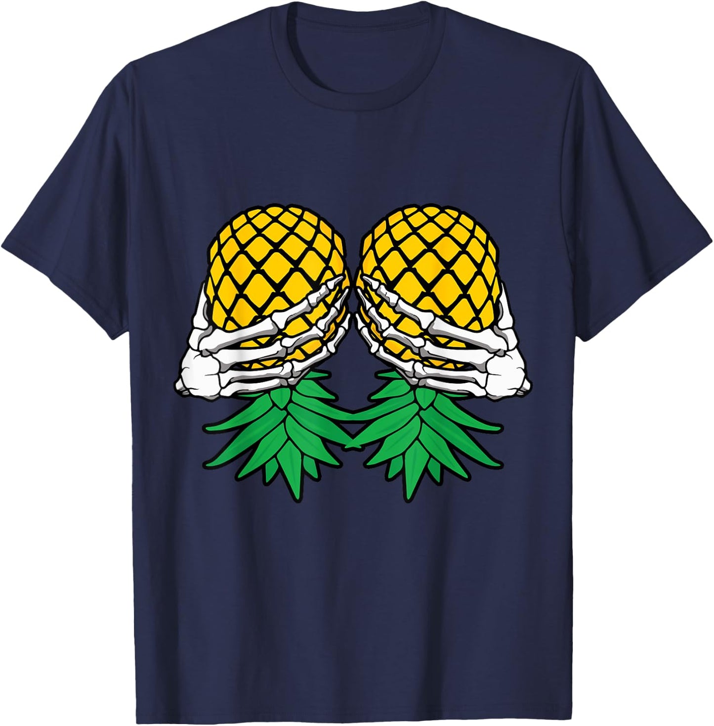 Halloween Boob Upside Down Pineapple Swinger Skeleton Hand T-Shirt - T-Shirt | Navy